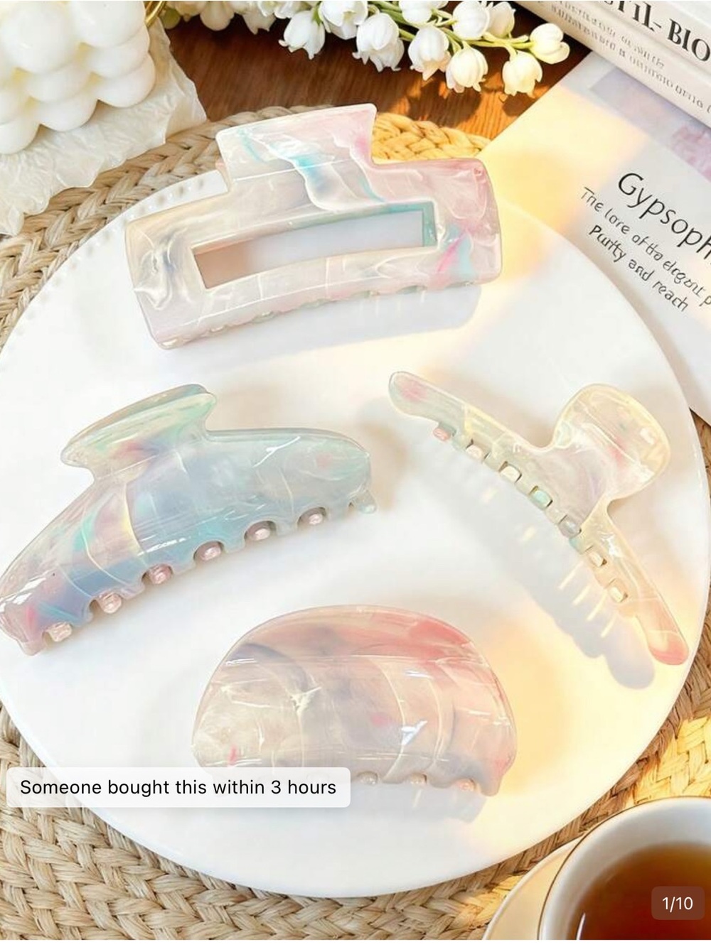 Pastel Marble Hair Claw Clips Set - Mint, Lavender & Pink